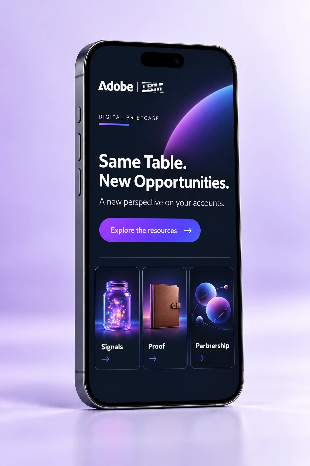 Phone showing a modernized digital briefcase resource site concept